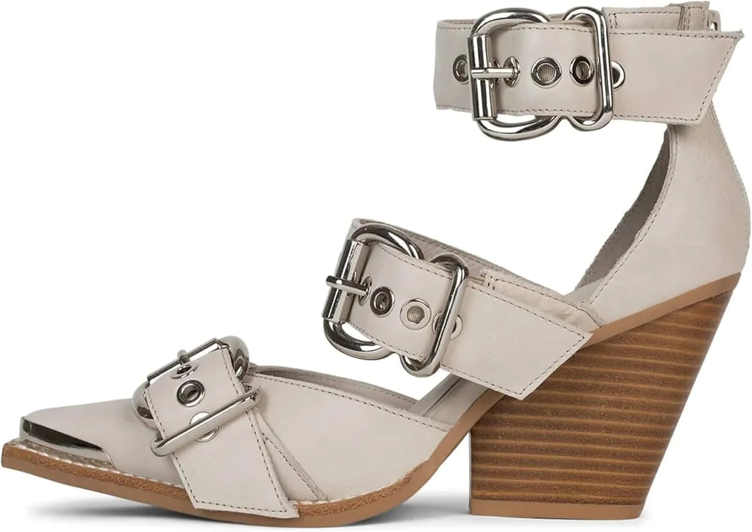 MAVMAX Buckle Shoes for Women Thick Closed Pointed Toe Heels Chunky High Heel Pumps Strappy Heels Western Sandals for Women