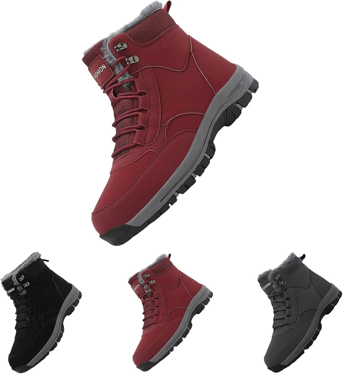Men Work Boots Steel Toe Hiking Sneakers Shoes Warm Fur Lined Women Safety Toe Shoes with Zipper Waterproof Platform Shoes Work Hike Grounded Footwear