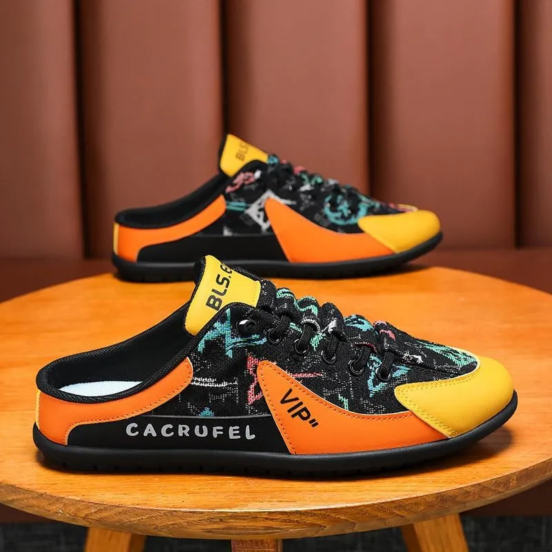 Men's Canvas Slip-On Shoes | Colorful Graphic Print Loafers with Elastic Collar for Urban Casual Style