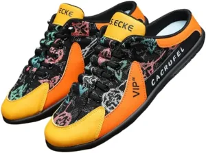 Men's Canvas Slip-On Shoes | Colorful Graphic Print Loafers with Elastic Collar for Urban Casual Style