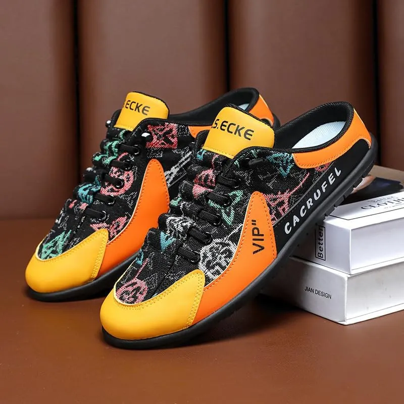 Men's Canvas Slip-On Shoes | Colorful Graphic Print Loafers with Elastic Collar for Urban Casual Style