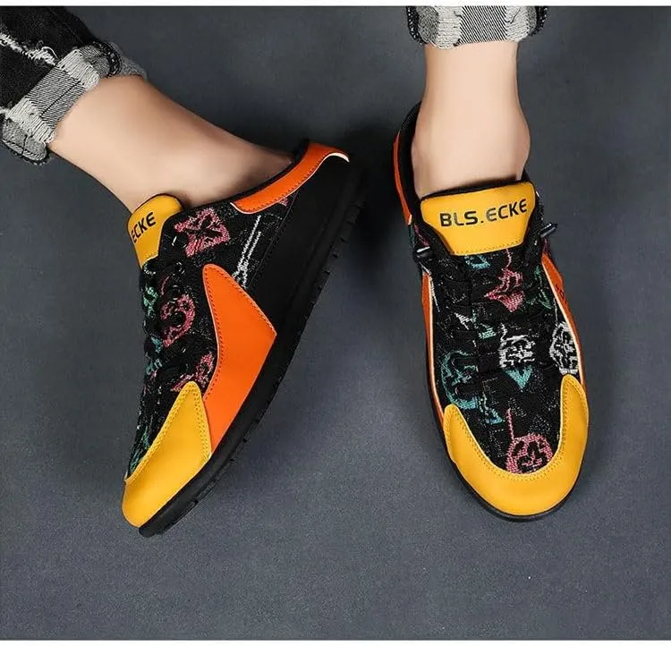 Men's Canvas Slip-On Shoes | Colorful Graphic Print Loafers with Elastic Collar for Urban Casual Style