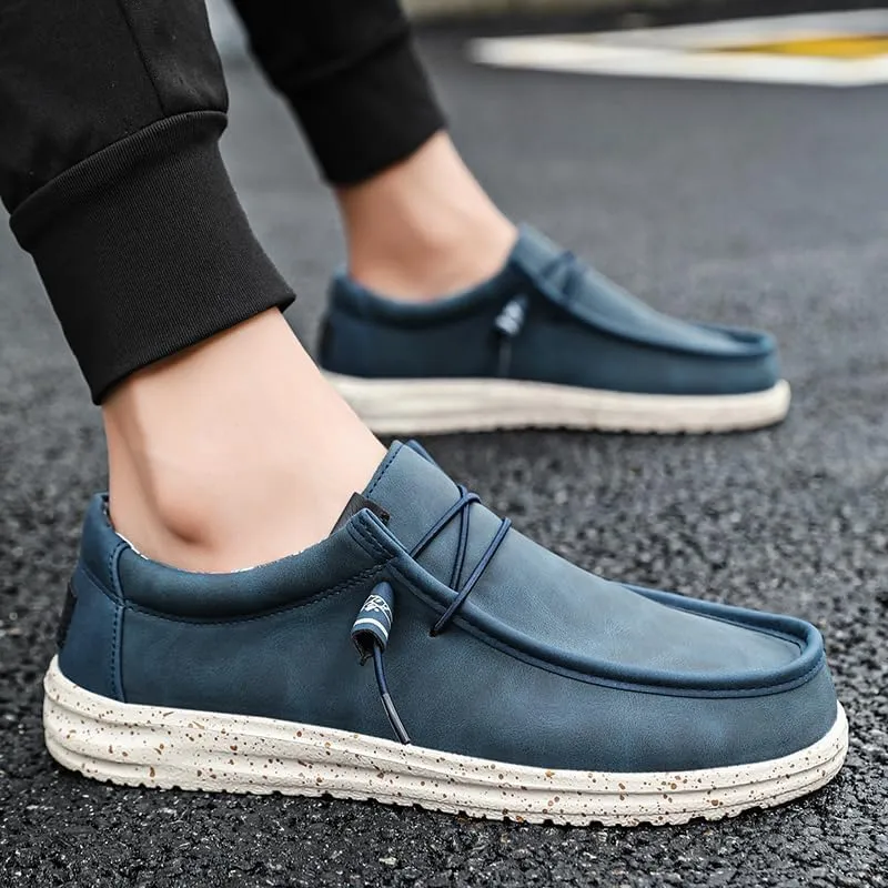 Men's Fashionable Slip-On Loafers - Comfortable & Versatile Casual Sneakers, Blue with White Sole, Floral Lining, Seasons Outdoor Wear