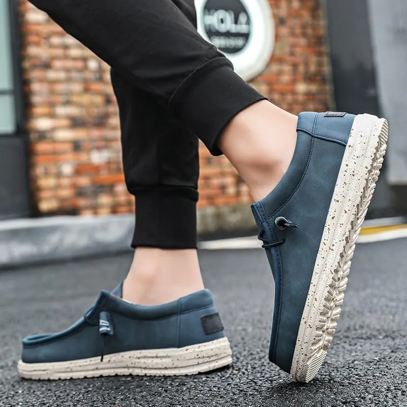 Men's Fashionable Slip-On Loafers - Comfortable & Versatile Casual Sneakers, Blue with White Sole, Floral Lining, Seasons Outdoor Wear