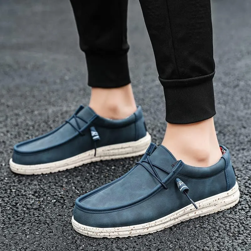Men's Fashionable Slip-On Loafers - Comfortable & Versatile Casual Sneakers, Blue with White Sole, Floral Lining, Seasons Outdoor Wear