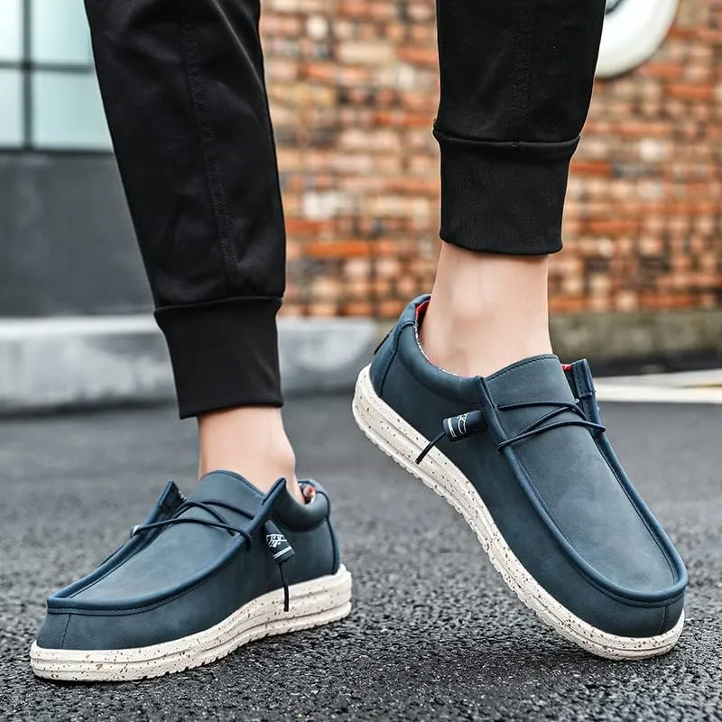 Men's Fashionable Slip-On Loafers - Comfortable & Versatile Casual Sneakers, Blue with White Sole, Floral Lining, Seasons Outdoor Wear