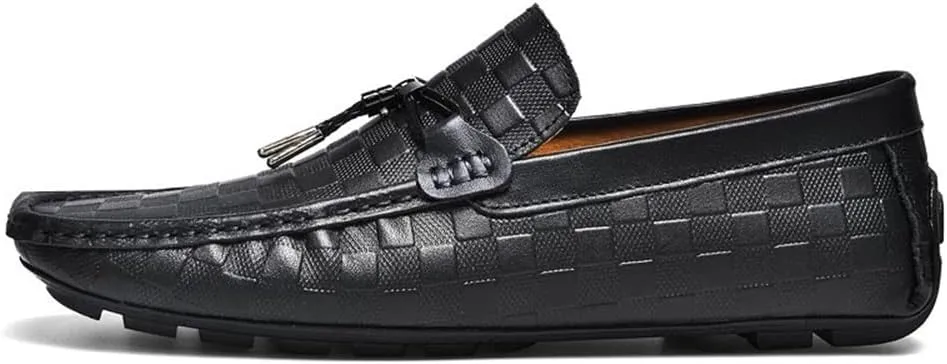 Mens Loafers Moccasins Plaid Simple Leather Lightweight Flexible Comfortable Casual Slip On
