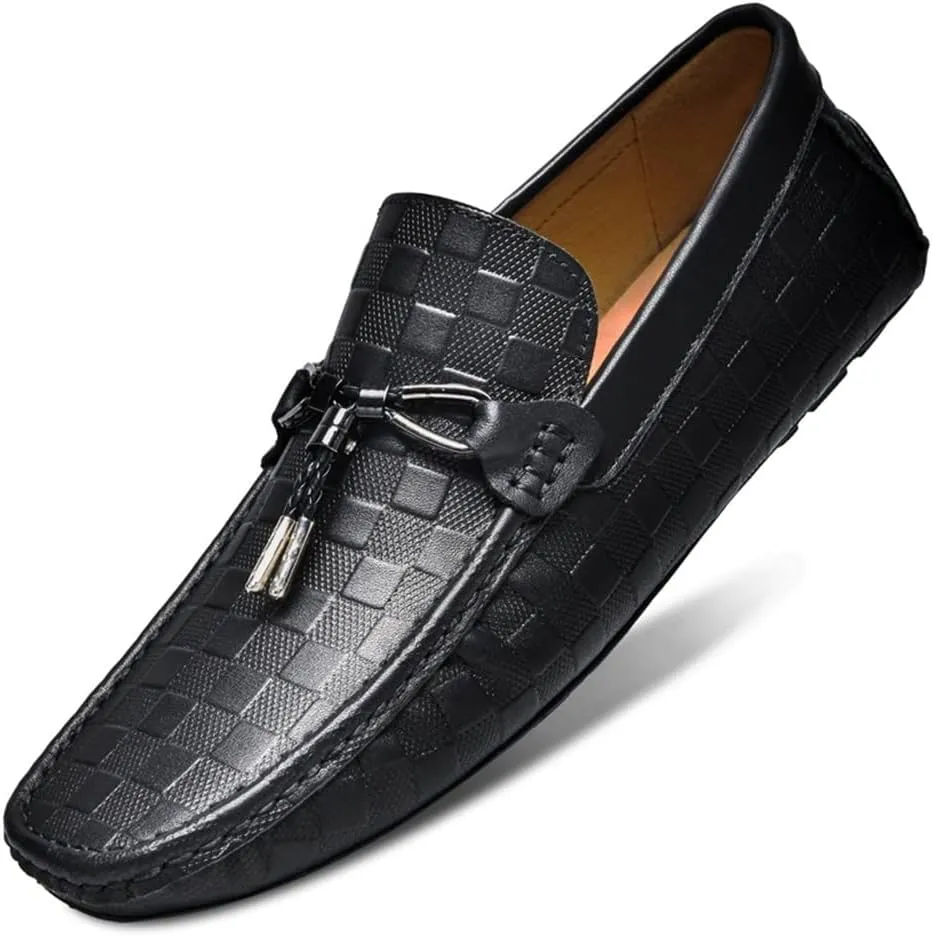 Mens Loafers Moccasins Plaid Simple Leather Lightweight Flexible Comfortable Casual Slip On