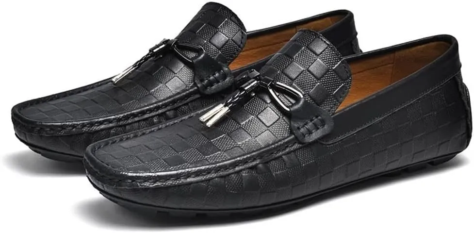 Mens Loafers Moccasins Plaid Simple Leather Lightweight Flexible Comfortable Casual Slip On