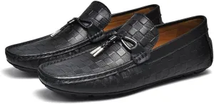 Mens Loafers Moccasins Plaid Simple Leather Lightweight Flexible Comfortable Casual Slip On