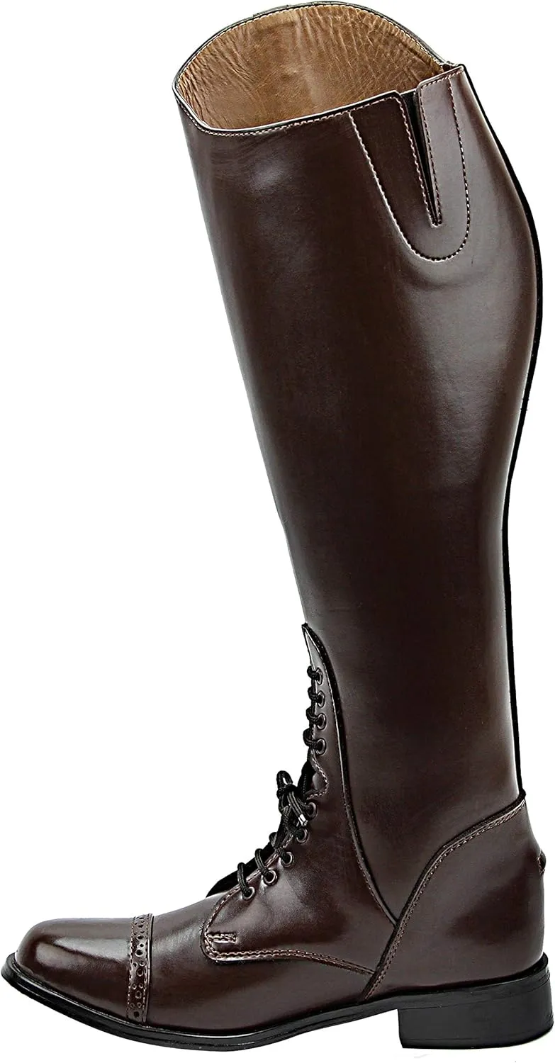 Mens Man GRANDUER Pull On Leather English Field Boots Horse Back Riding Equestrian Brown
