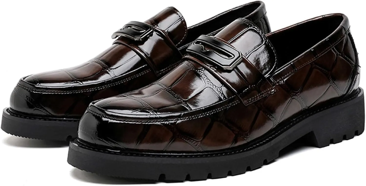 Men's Patent Leather Printing Slip On Platform Loafers Comfort Round Toe Non-Slip Lug Sole Business Dress Shoes Fashion Causal Party Wedding Prom Work Shoes
