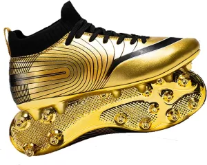 Men's Soccer Cleats High-Top Unisex Football Boots with Golden Soled Spikes for Outdoor and Indoor Training and Athletic Performance