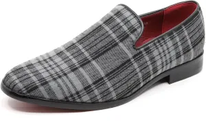 Men's Vintage Plaid Fashion Smoking Slipper Dress Tuxedo Loafers Slip On Shoes SM-50