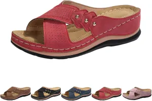 Mesh Breathable Orthopedic Sandals for Women 2025 Cross Strap Dressy Casual Slip on Slides Summer Comfy Wedge Walking Sandals