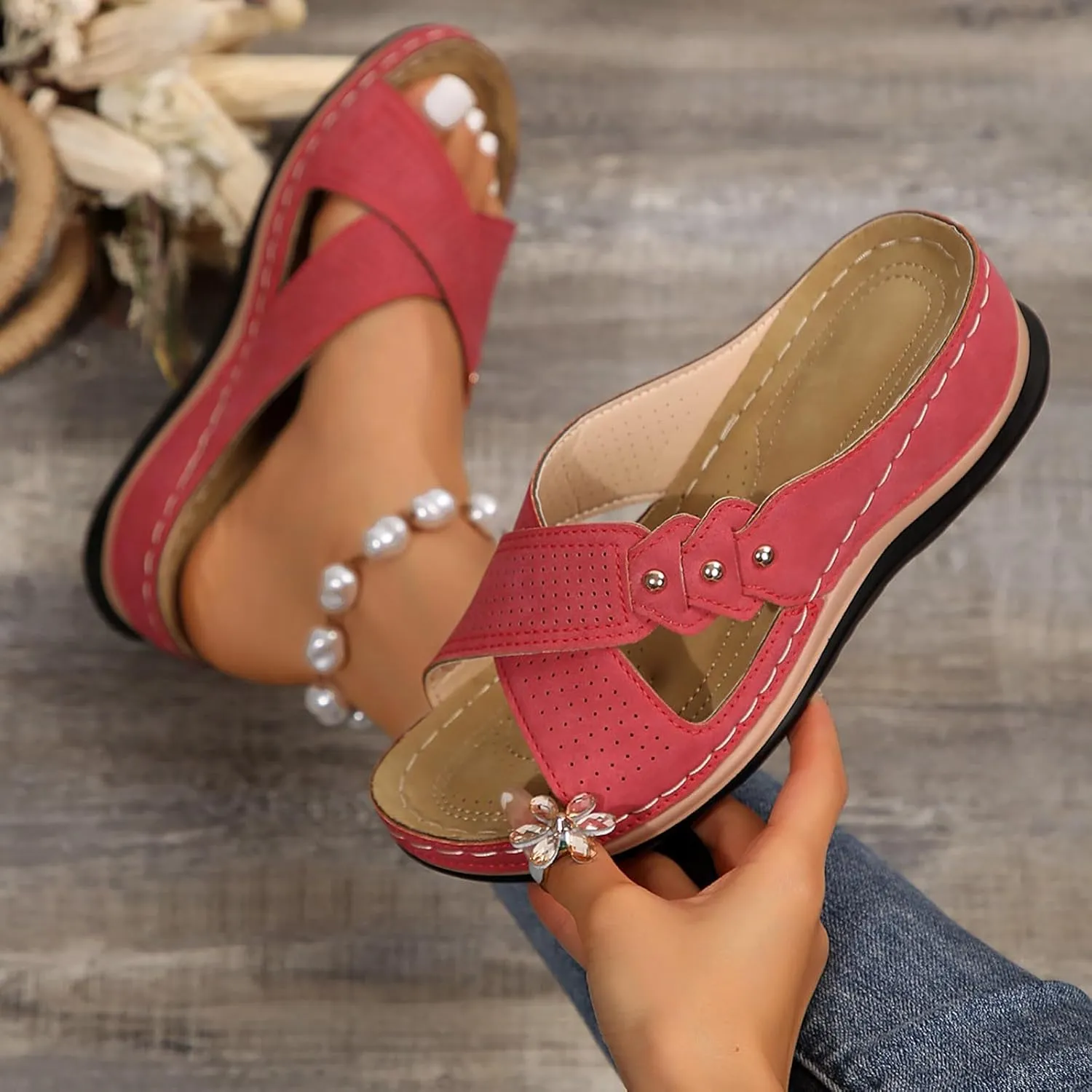 Mesh Breathable Orthopedic Sandals for Women 2025 Cross Strap Dressy Casual Slip on Slides Summer Comfy Wedge Walking Sandals