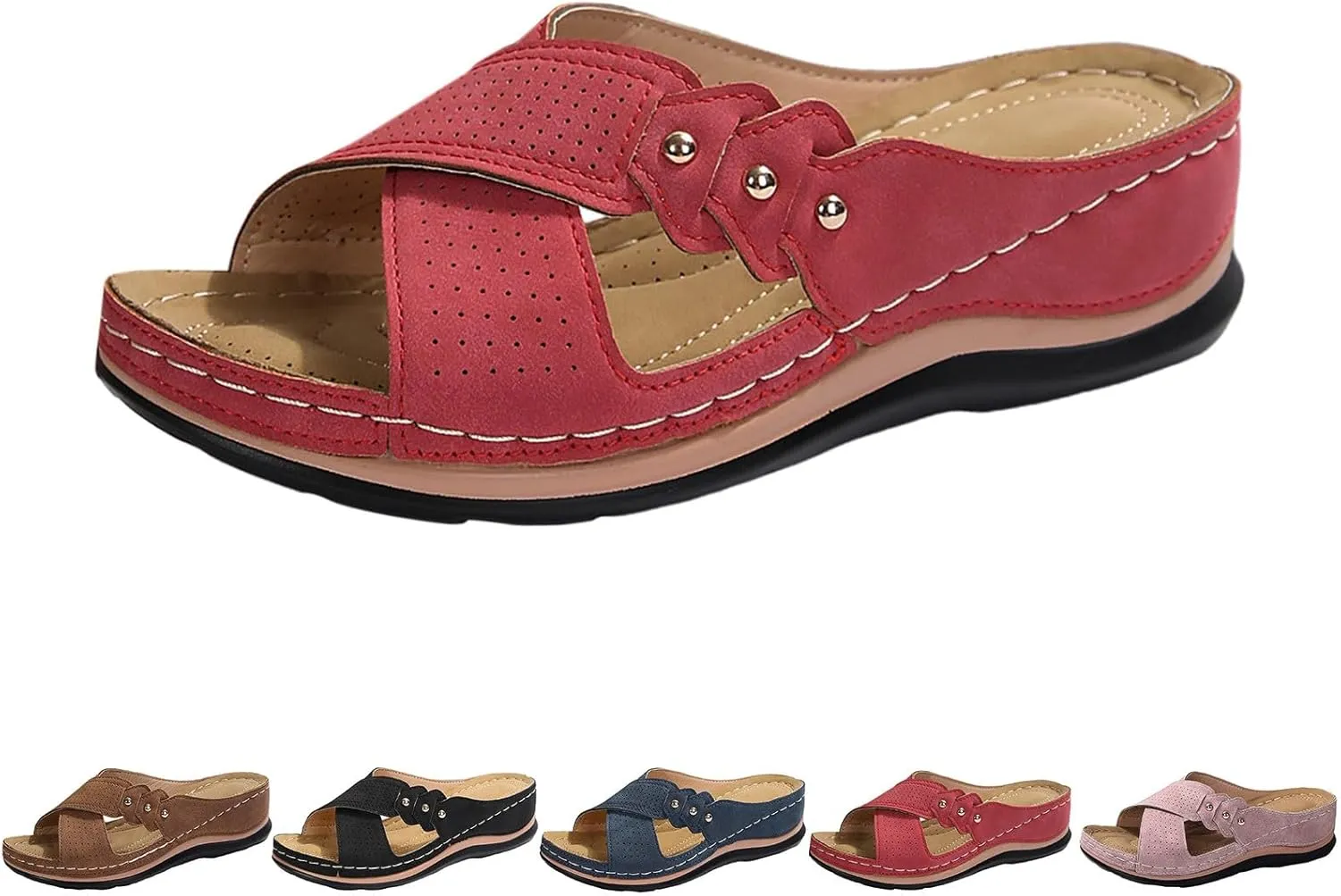 Mesh Breathable Orthopedic Sandals for Women 2025 Cross Strap Dressy Casual Slip on Slides Summer Comfy Wedge Walking Sandals