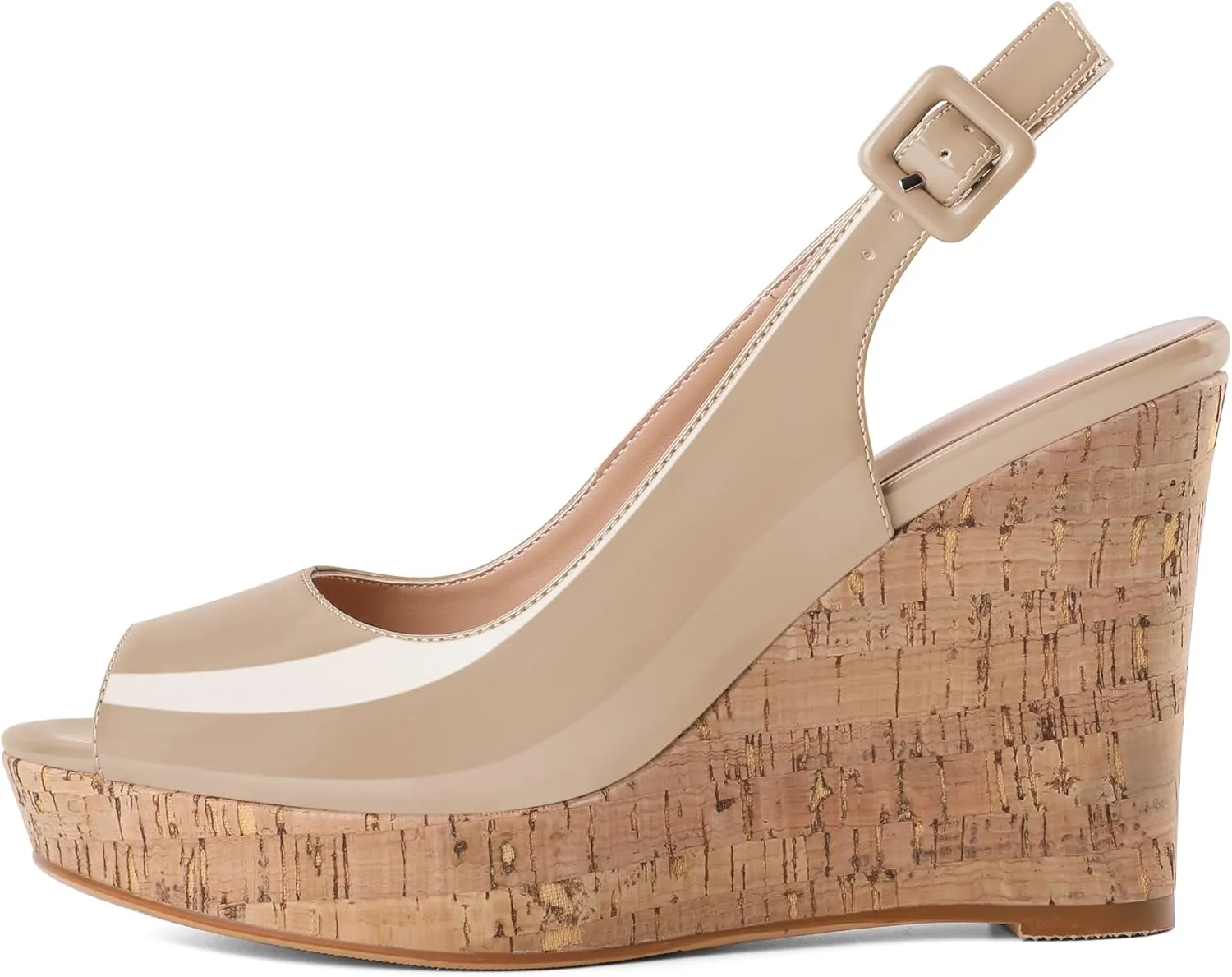 Mettesally Womens Slingback Heels High Wedge Platform Sandals Peep Round Toe 3.9 Inch Cork Sole Pumps Elegant Summer Office Dress Shoes