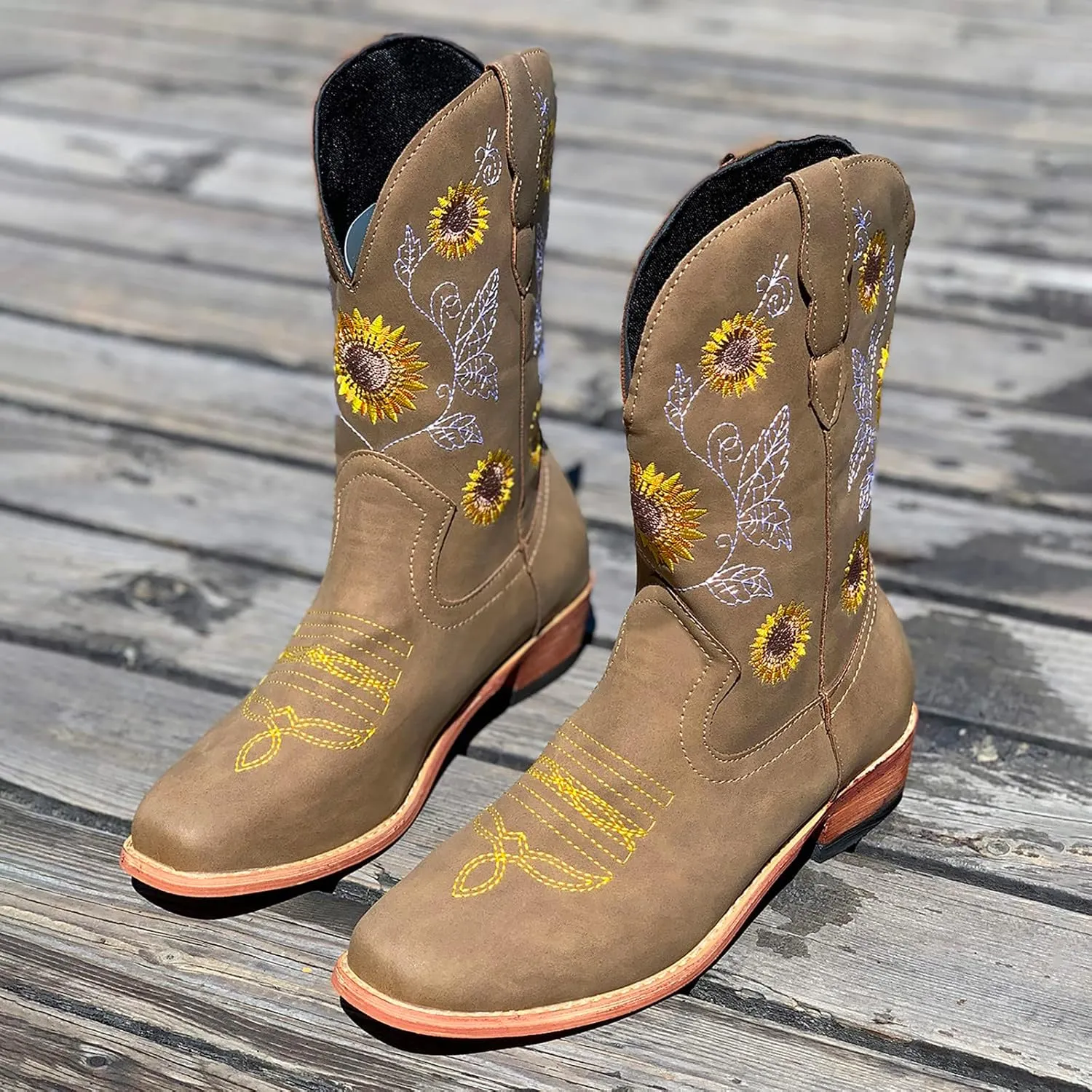 Mid Calf Cowboy Boots for Women Low Heel Black Leather Boots for Women Knee High Heels Wide Calf White Cowboy Boots Women Above the Knee Boots for Women Leather Black Mid Calf Boots for Women Dressy