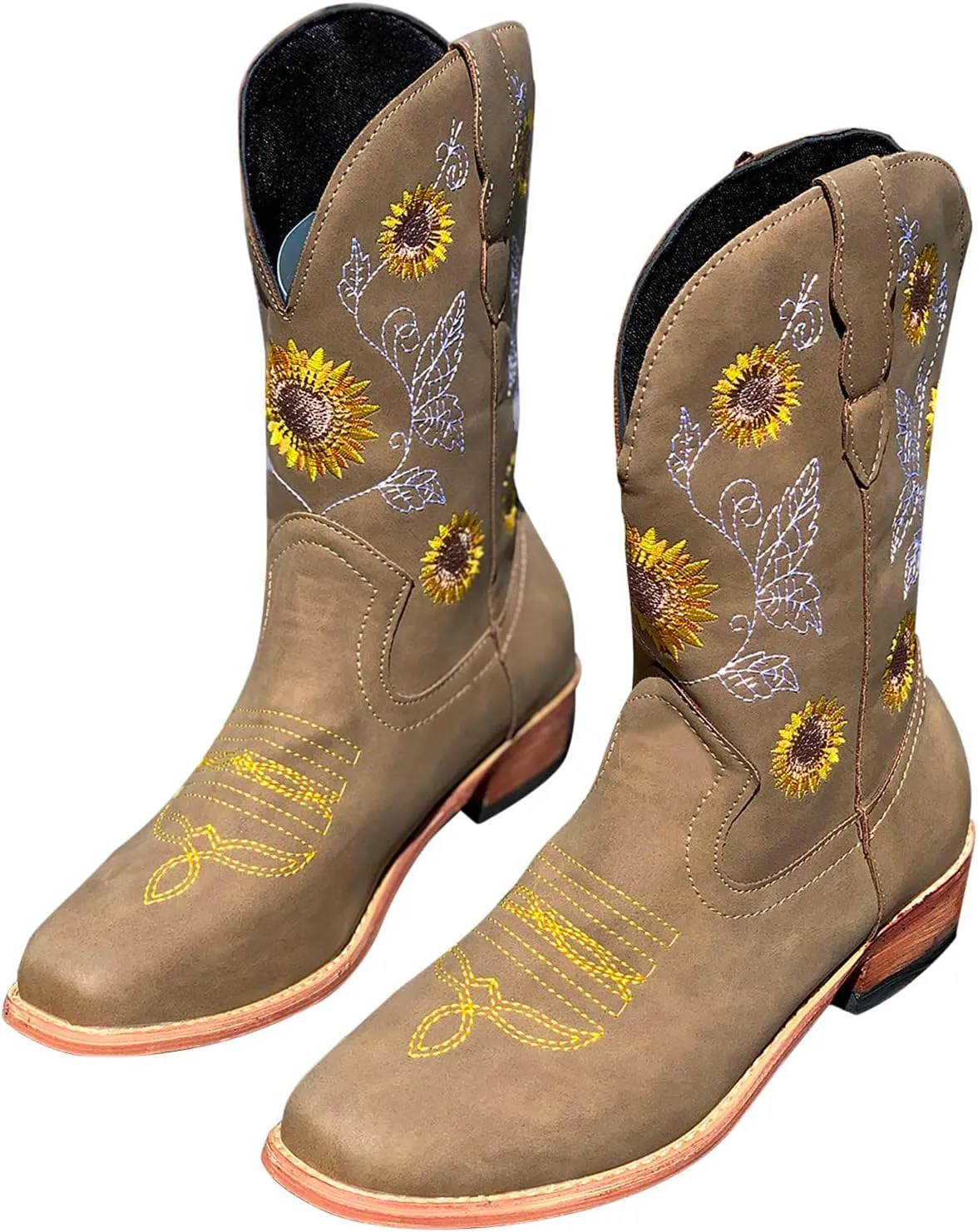 Mid Calf Cowboy Boots for Women Low Heel Black Leather Boots for Women Knee High Heels Wide Calf White Cowboy Boots Women Above the Knee Boots for Women Leather Black Mid Calf Boots for Women Dressy