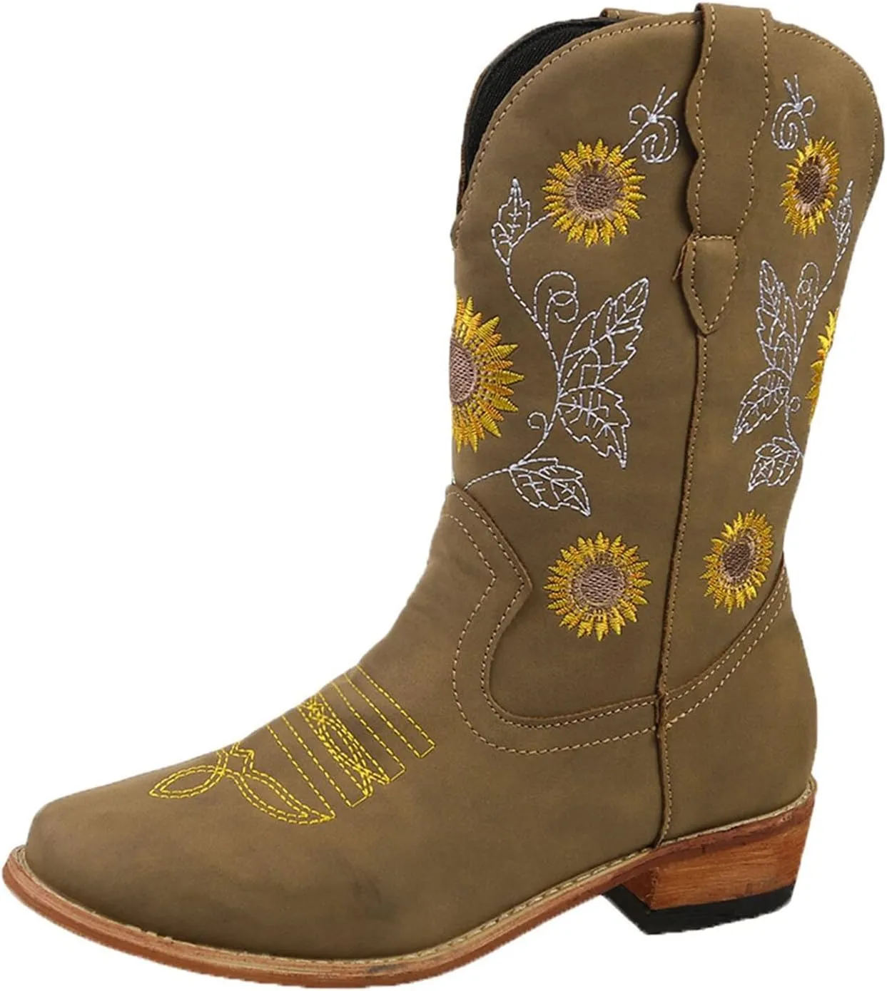 Mid Calf Cowboy Boots for Women Low Heel Black Leather Boots for Women Knee High Heels Wide Calf White Cowboy Boots Women Above the Knee Boots for Women Leather Black Mid Calf Boots for Women Dressy