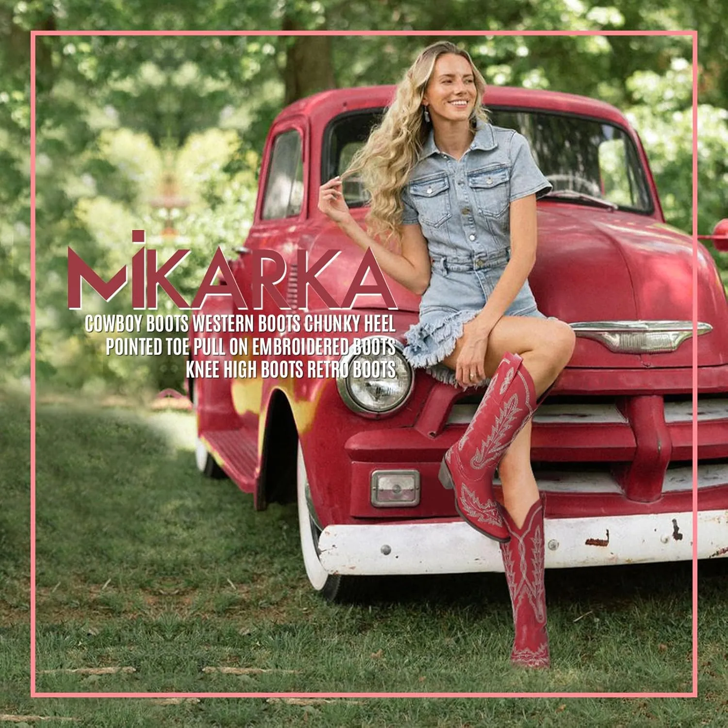 mikarka Cowboy Boots for Women Cowgirl Boots Knee High Western Boots w/Classic Embroidered Pointed Toe Slip-On Chunky Heel Pull On Retro Fashion Tall Long Boot for Ladies