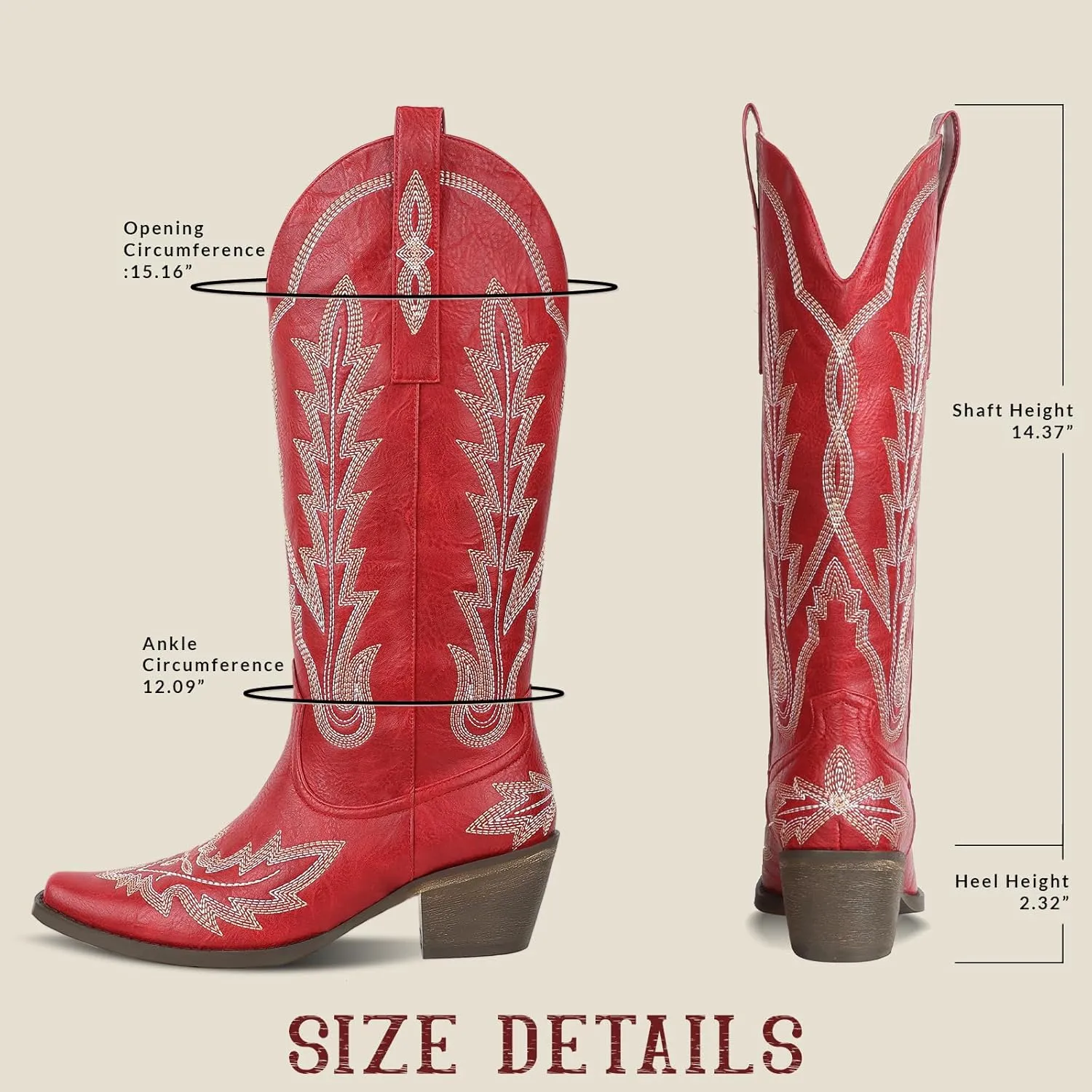mikarka Cowboy Boots for Women Cowgirl Boots Knee High Western Boots w/Classic Embroidered Pointed Toe Slip-On Chunky Heel Pull On Retro Fashion Tall Long Boot for Ladies