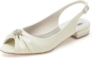 Minishion Bridal Shoes Flats Womens Girls Slingback Open Toe Wedding Evening Sandals Shoes with Knot BR255
