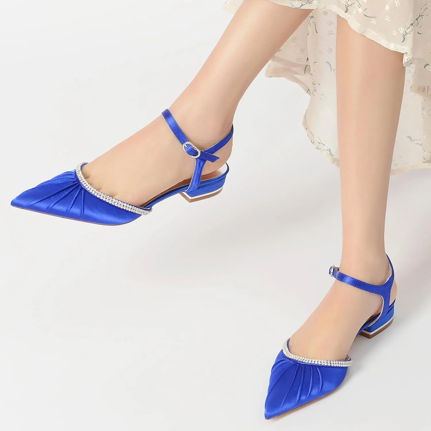 Minishion Bridal Wedding Flat Shoes Slingback Closed Toe Evening Pumps Shoes with Crystals BR189