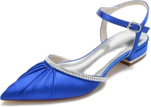 Minishion Bridal Wedding Flat Shoes Slingback Closed Toe Evening Pumps Shoes with Crystals BR189
