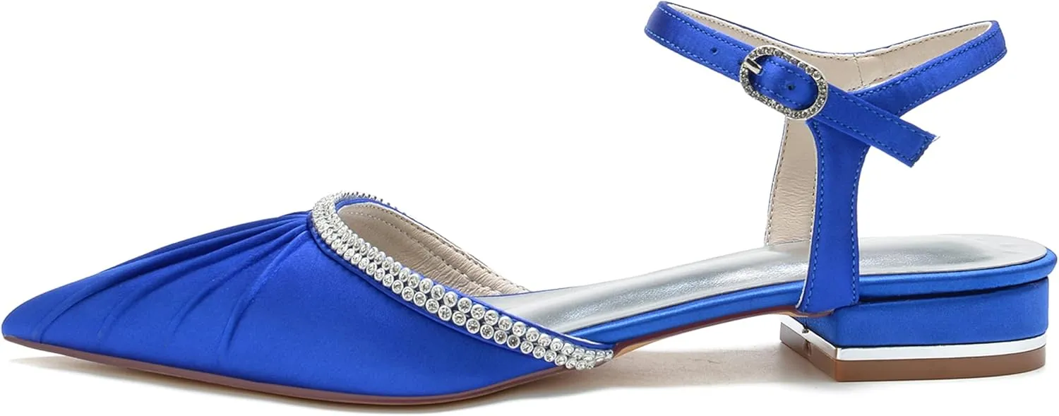Minishion Bridal Wedding Flat Shoes Slingback Closed Toe Evening Pumps Shoes with Crystals BR189
