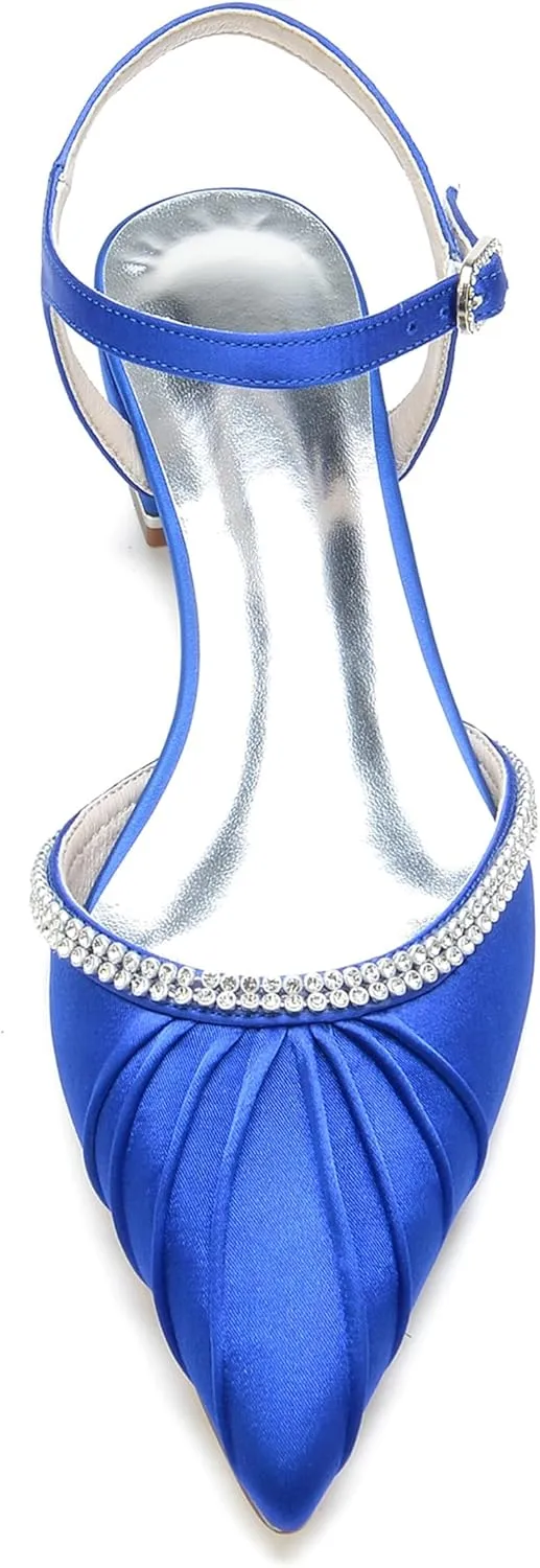 Minishion Bridal Wedding Flat Shoes Slingback Closed Toe Evening Pumps Shoes with Crystals BR189
