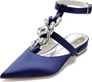 Minishion Evening Flats Shoes Women Slingback Ankle Strap Bridal Wedding Party Pumps Mules BR187