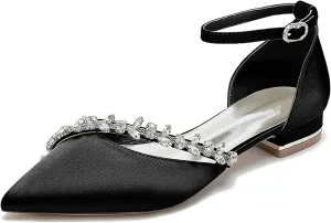 Minishion Wedding Dress Shoes for Bride Flats Womens Girls Ankle Strap Evening Party Shoes MS292
