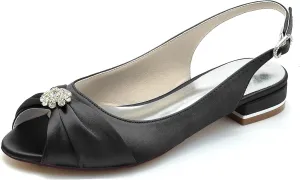 Minishion Womans Girls Dress Flats for Wedding Slingback Peep Toe Evening Formal Sandals Shoes BR236