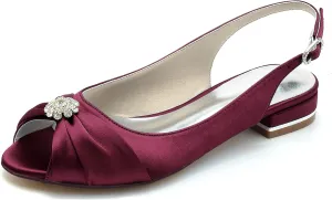 Minishion Womans Girls Dress Flats for Wedding Slingback Peep Toe Evening Formal Sandals Shoes BR236