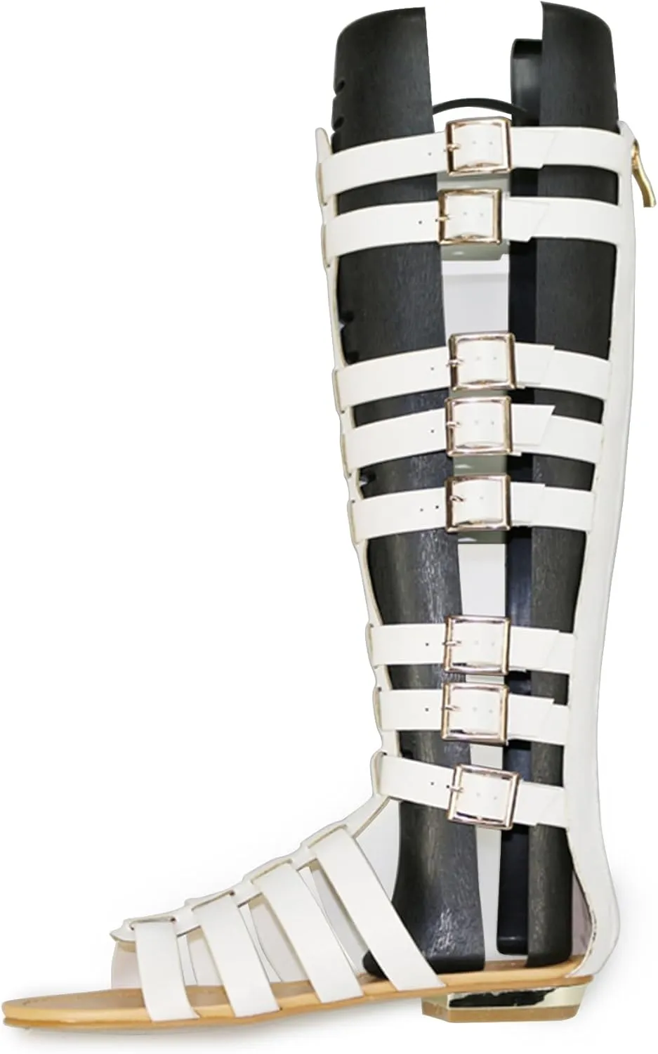 Minishion Women Tall Gladiator Sandals Knee High Strappy Summer Flats with Buckle TM027