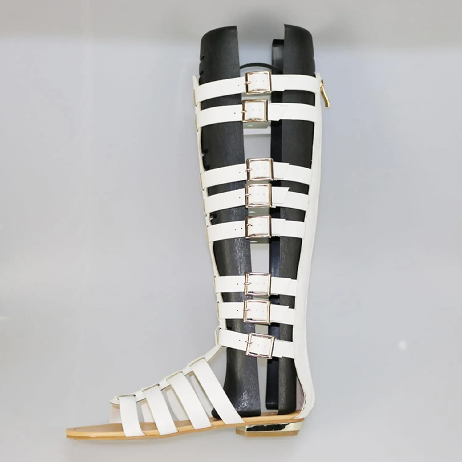 Minishion Women Tall Gladiator Sandals Knee High Strappy Summer Flats with Buckle TM027