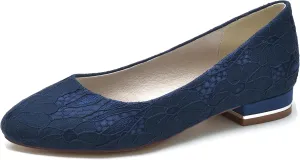 Minishion Women Wedding Flats Lace Slip on Evening Formal Party Pumps Shoes BR205