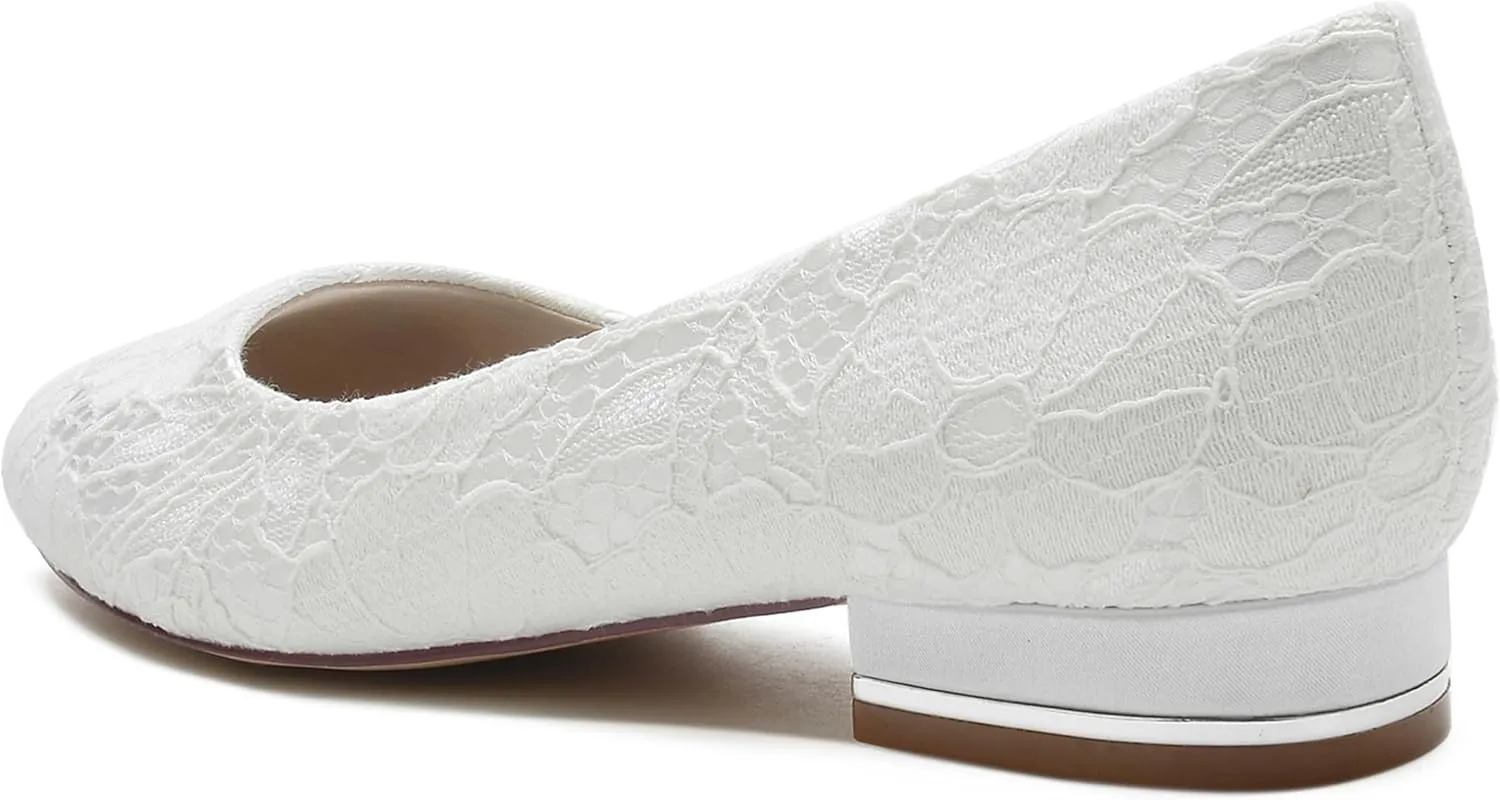 Minishion Women Wedding Flats Lace Slip on Evening Formal Party Pumps Shoes BR205