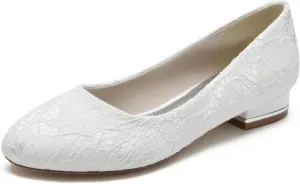 Minishion Women Wedding Flats Lace Slip on Evening Formal Party Pumps Shoes BR205