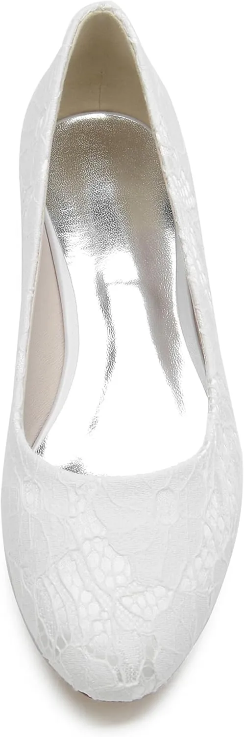 Minishion Women Wedding Flats Lace Slip on Evening Formal Party Pumps Shoes BR205