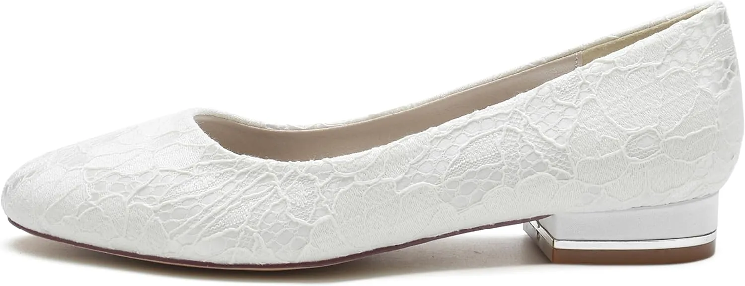Minishion Women Wedding Flats Lace Slip on Evening Formal Party Pumps Shoes BR205