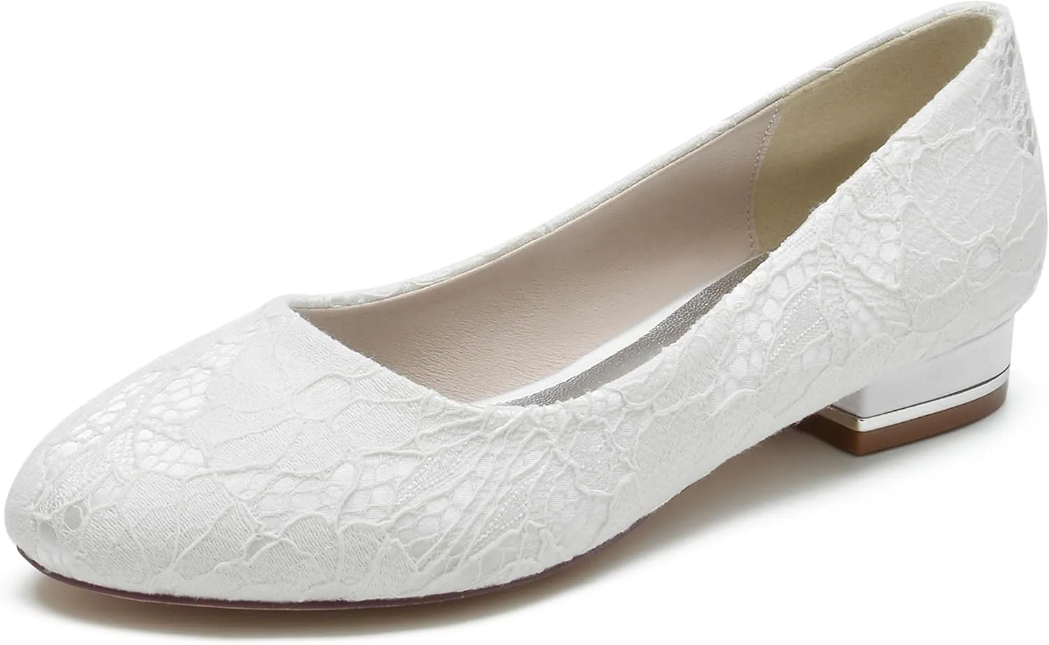 Minishion Women Wedding Flats Lace Slip on Evening Formal Party Pumps Shoes BR205