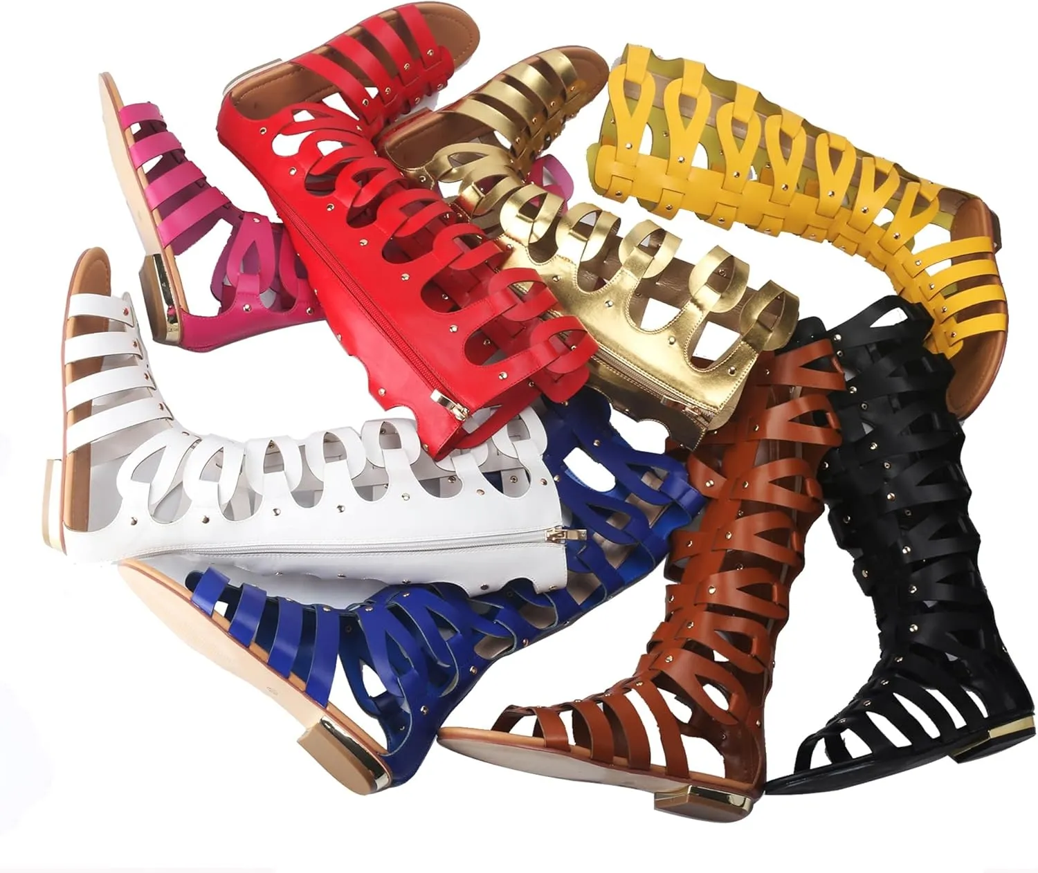 Minishion Womens Gladiator Sandals Flat Knee High Summer Dress Boots with Zip TM001