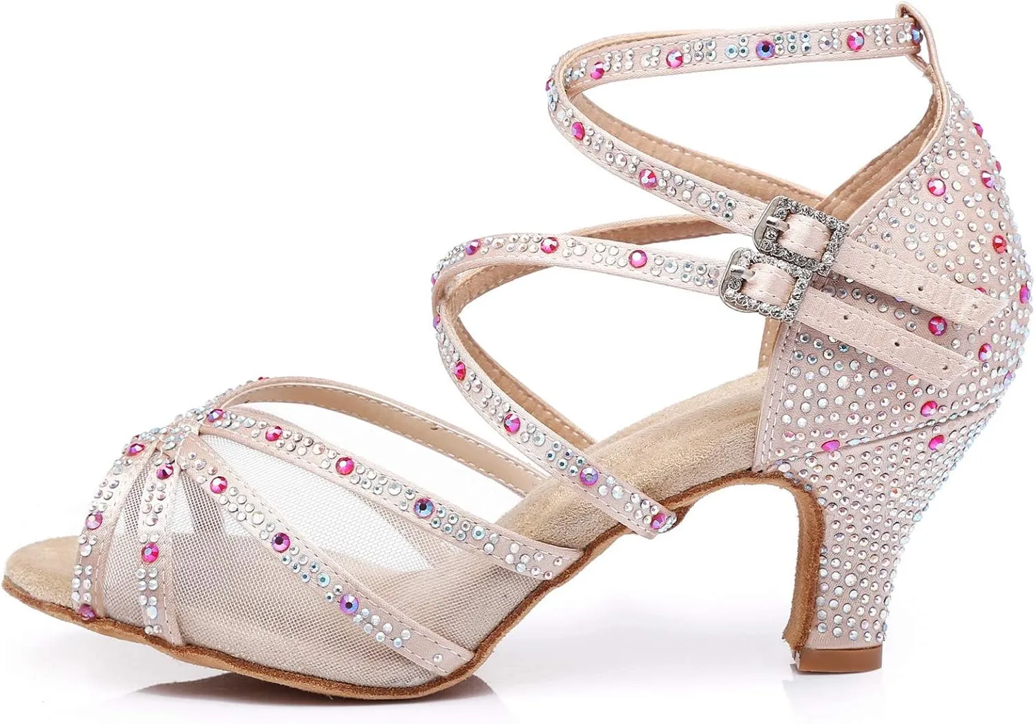 Minishion Womens Rhinestones Dancing Sandals Elegant Mesh Wedding Prom Shoes