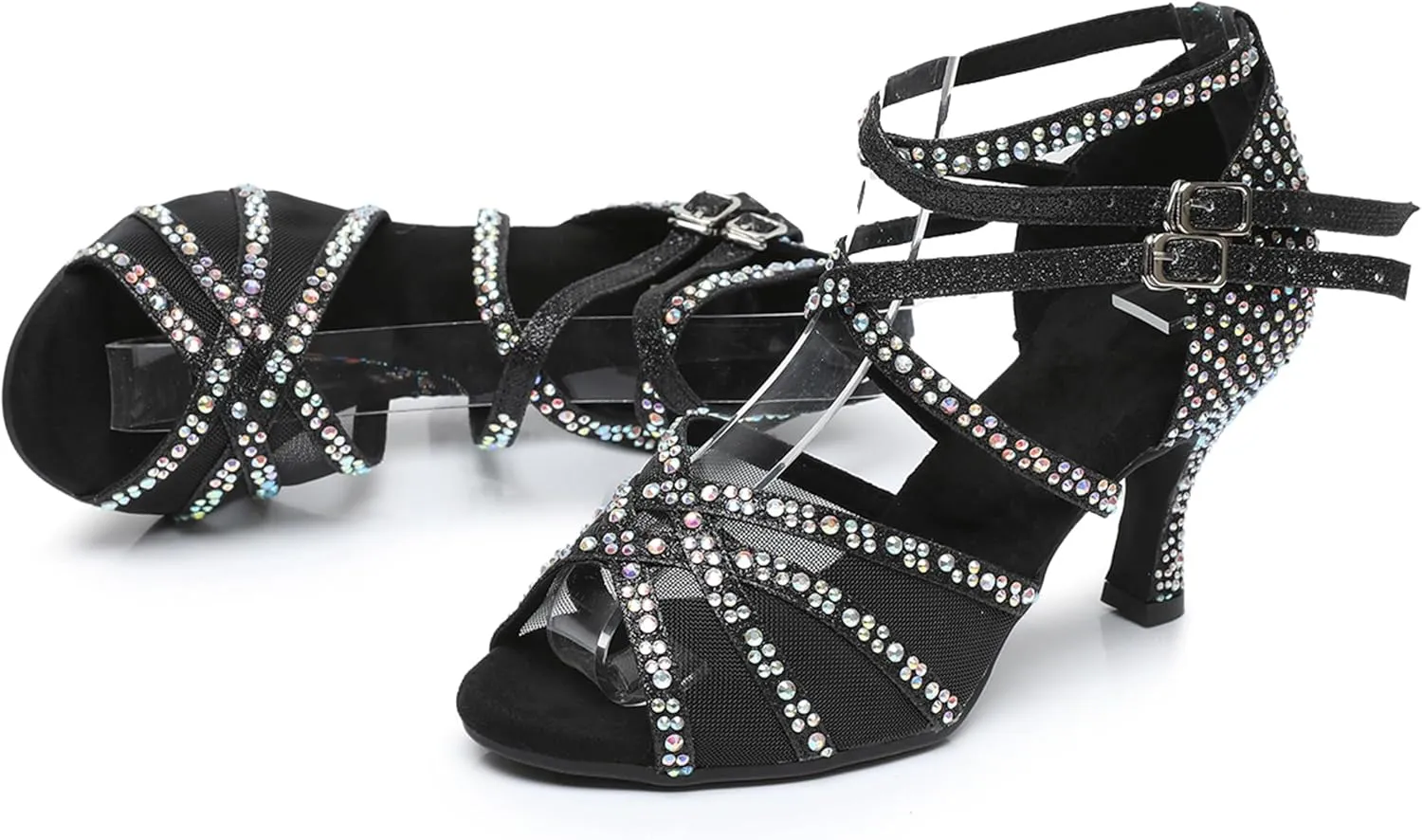 Minishion Womens Rhinestones Dancing Sandals Elegant Mesh Wedding Prom Shoes