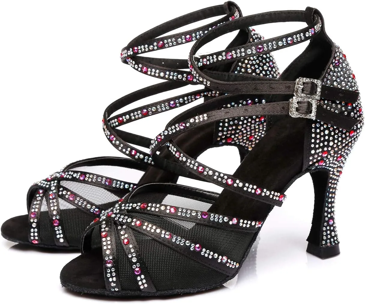 Minishion Womens Rhinestones Dancing Sandals Elegant Mesh Wedding Prom Shoes