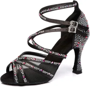 Minishion Womens Rhinestones Dancing Sandals Elegant Mesh Wedding Prom Shoes