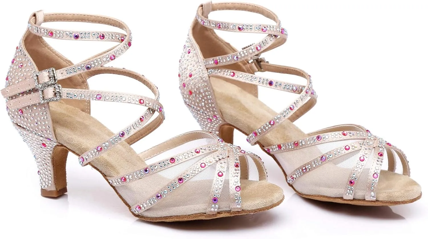 Minishion Womens Rhinestones Dancing Sandals Elegant Mesh Wedding Prom Shoes